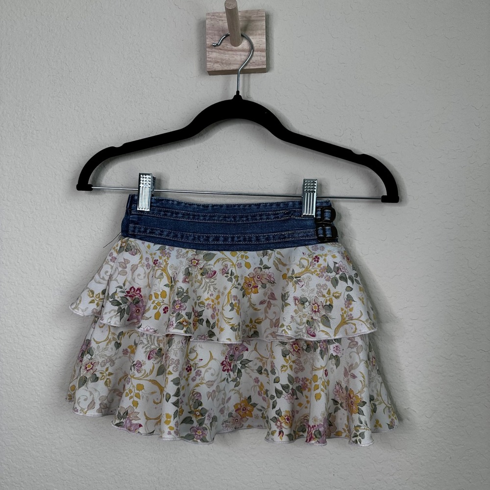 Mary-Kate and Ashley Vintage Y2K Floral Tiered Ruffle Denim Waist Skirt Size 5 T